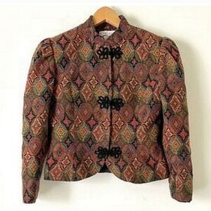 Doncaster vintage boho tapestry 1990 multicolor boho jacket with frog knots S:12